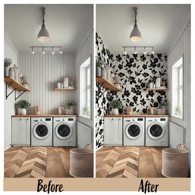 Papel de Parede Autoadesivo Removível Bege Floral, Mural Preto para Quarto, Banheiro, Lavanderia, Interior do Closet - S4Sassy 63,5 cm (L) × 304,8 cm (C) / Preto - Vinil Texturizado