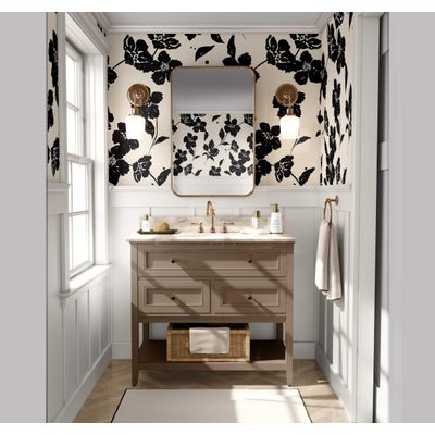 Papel de Parede Autoadesivo Removível Bege Floral, Mural Preto para Quarto, Banheiro, Lavanderia, Interior do Closet - S4Sassy 63,5 cm (L) × 304,8 cm (C) / Preto - Vinil Texturizado