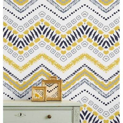 Revestimento de Parede Autoadesivo Zigzag Tribal em Vinil Removível, Mural Amarelo para Quarto, Banheiro, Lavanderia, Closet - S4Sassy 63,5 cm (L) × 914,4 cm (C) / Amarelo - Vinil Liso