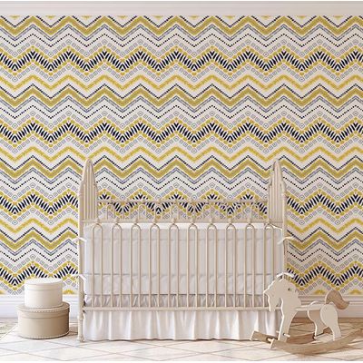Revestimento de Parede Autoadesivo Zigzag Tribal em Vinil Removível, Mural Amarelo para Quarto, Banheiro, Lavanderia, Closet - S4Sassy 63,5 cm (L) × 914,4 cm (C) / Amarelo - Vinil Liso