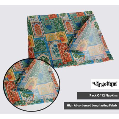Guardanapos de Algodão Canvas Designer, Conjunto de 12, 51 cm, Patchwork Verde, Duráveis e Absorventes, Lavável na Máquina - Vargottam 50,8 Cm × 50,8 Cm – Pacote Com 12 Peças / Verde