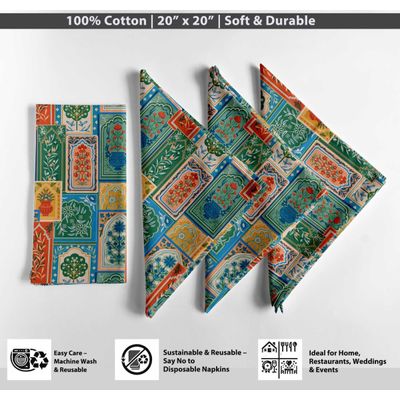 Guardanapos de Algodão Canvas Designer, Conjunto de 12, 51 cm, Patchwork Verde, Duráveis e Absorventes, Lavável na Máquina - Vargottam 50,8 Cm × 50,8 Cm – Pacote Com 12 Peças / Verde