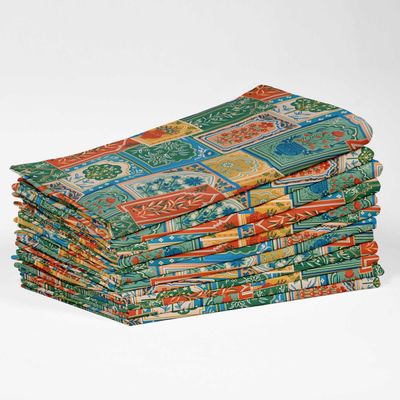 Guardanapos de Algodão Canvas Designer, Conjunto de 12, 51 cm, Patchwork Verde, Duráveis e Absorventes, Lavável na Máquina - Vargottam 50,8 Cm × 50,8 Cm – Pacote Com 12 Peças / Verde