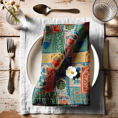 Guardanapos de Algodão Canvas Designer, Conjunto de 12, 51 cm, Patchwork Verde, Duráveis e Absorventes, Lavável na Máquina - Vargottam 50,8 Cm × 50,8 Cm – Pacote Com 12 Peças / Verde