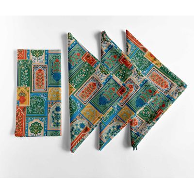 Guardanapos de Algodão Canvas Designer, Conjunto de 12, 51 cm, Patchwork Verde, Duráveis e Absorventes, Lavável na Máquina - Vargottam 50,8 Cm × 50,8 Cm – Pacote Com 12 Peças / Verde