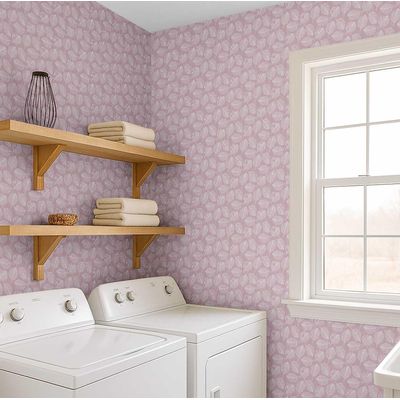 Papel Vinílico Autoadesivo Removível, Estampa de Folhas Pequenas à Prova d'Água Rosa, Para Quartos, Salas e Ambientes Alugados - S4Sassy 63,5 cm (L) × 914,4 cm (C) / Rosa - Vinil Liso