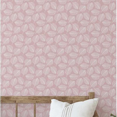 Papel Vinílico Autoadesivo Removível, Estampa de Folhas Pequenas à Prova d'Água Rosa, Para Quartos, Salas e Ambientes Alugados - S4Sassy 63,5 cm (L) × 914,4 cm (C) / Rosa - Vinil Liso