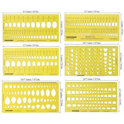 Traceease Gabarito de Desenho para Joias, Estêncil de Gemas em Vários Tamanhos, Pacote com 6 Peças - IBA Crafts Amarelo