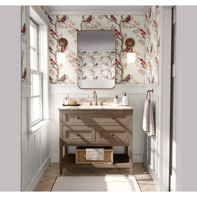Papel de Parede Autoadesivo Vinílico Removível, Pássaros em Galho, Bege, Parede de Destaque na Entrada, Decoração Fácil - S4sassy 63,5 cm (L) × 609,6 cm (C) / Bege - Vinil Liso