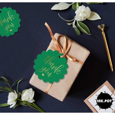 Etiquetas Pendentes de Agradecimento para Chá de Noiva, para Garrafas, Metalizadas, para Lembrancinhas - Inkdotpot 100 Etiquetas Metalizadas / Verde - Dourado