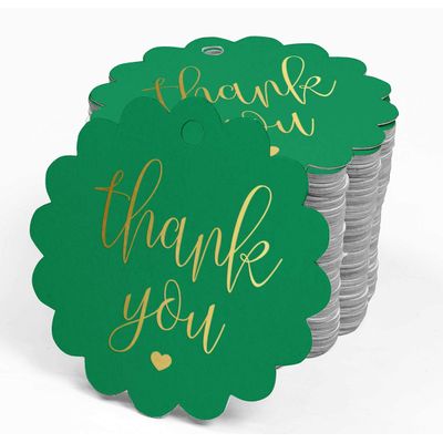 Etiquetas Pendentes de Agradecimento para Chá de Noiva, para Garrafas, Metalizadas, para Lembrancinhas - Inkdotpot 100 Etiquetas Metalizadas / Verde - Dourado