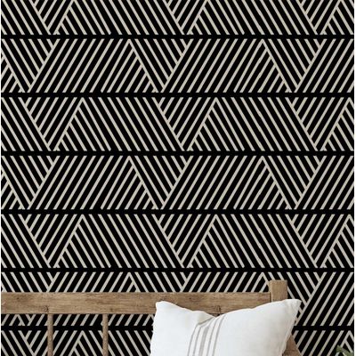 Papel de Parede Vinílico Autoadesivo Listras Geométricas À Prova d'Água Preto, Removível para Quartos e Sala, Espaços Alugados - S4Sassy 63,5 cm (L) × 609,6 cm (C) / Preto - Vinil Liso
