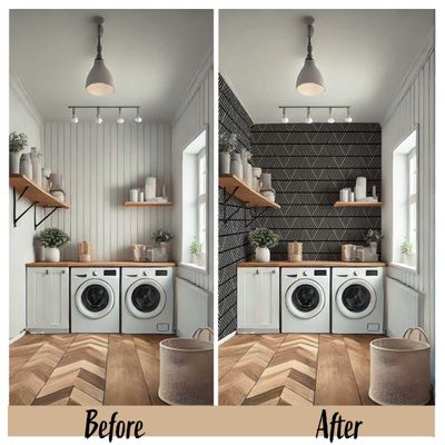 Papel de Parede Vinílico Autoadesivo Listras Geométricas À Prova d'Água Preto, Removível para Quartos e Sala, Espaços Alugados - S4Sassy 63,5 cm (L) × 609,6 cm (C) / Preto - Vinil Liso