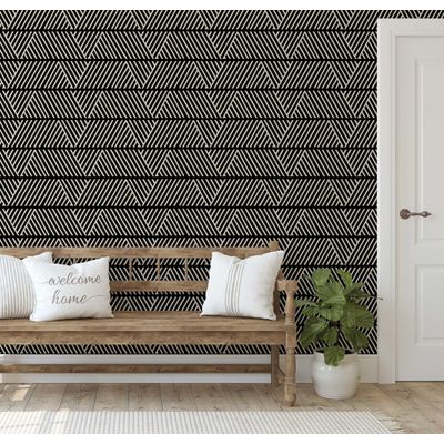 Papel de Parede Vinílico Autoadesivo Listras Geométricas À Prova d'Água Preto, Removível para Quartos e Sala, Espaços Alugados - S4Sassy 63,5 cm (L) × 609,6 cm (C) / Preto - Vinil Liso