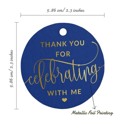 Etiqueta para Garrafa de Aniversário 'Obrigado por Celebrar Comigo' em Foil, Lembrancinha para Pendurar - Inkdotpot 100 Etiquetas Metalizadas / Azul - Ouro Rosé