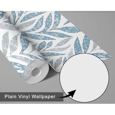 Papel de Parede Autoadesivo, Folha de Bananeira Abstrata, Vinil Impermeável Azul, Amigável a Inquilinos, Quarto/Sala de Jantar - S4Sassy 63,5 cm (L) × 304,8 cm (C) / Azul - Vinil Liso