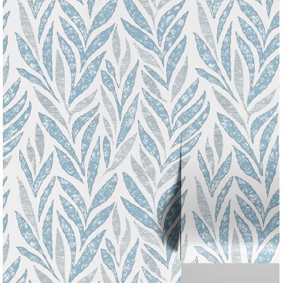 Papel de Parede Autoadesivo, Folha de Bananeira Abstrata, Vinil Impermeável Azul, Amigável a Inquilinos, Quarto/Sala de Jantar - S4Sassy 63,5 cm (L) × 304,8 cm (C) / Azul - Vinil Liso