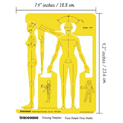 Traceease Estêncil de Corpo Feminino — Contorno Frontal e Lateral para Referência Anatômica, Costura, Moldes e Moda - IBA Crafts Amarelo
