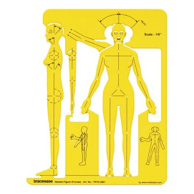 Traceease Estêncil de Corpo Feminino — Contorno Frontal e Lateral para Referência Anatômica, Costura, Moldes e Moda - IBA Crafts Amarelo