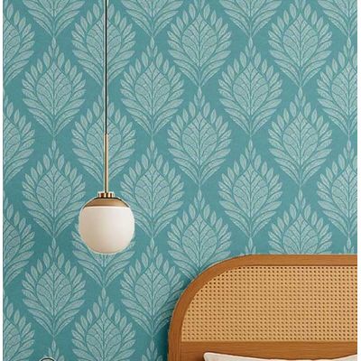Papel de Parede Motivo de Folhas Estilo Asiático, Vinil Autoadesivo, Decorativo, Fácil Aplicação Para Quarto e Sala - Verde - S4Sassy 63,5 cm (L) × 152,4 cm (C) / Verde - Vinil Liso
