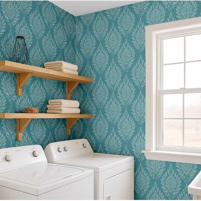 Papel de Parede Motivo de Folhas Estilo Asiático, Vinil Autoadesivo, Decorativo, Fácil Aplicação Para Quarto e Sala - Verde - S4Sassy 63,5 cm (L) × 152,4 cm (C) / Verde - Vinil Liso