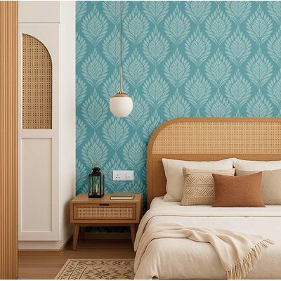 Papel de Parede Motivo de Folhas Estilo Asiático, Vinil Autoadesivo, Decorativo, Fácil Aplicação Para Quarto e Sala - Verde - S4Sassy 63,5 cm (L) × 152,4 cm (C) / Verde - Vinil Liso