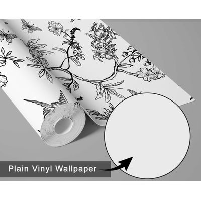 Papel de Parede Autoadesivo Botânico com Pássaros e Flores, Vinil Preto Removível DIY para Parede de Destaque na Entrada - S4sassy 63,5 cm (L) × 152,4 cm (C) / Preto - Vinil Liso