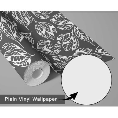 Papel de Parede Autoadesivo Folhas Abstratas Vinílico Impermeável Cinza, Removível, para Locatários, Quarto/Sala de Jantar - S4Sassy 63,5 cm (L) × 304,8 cm (C) / Cinza - Vinil Liso