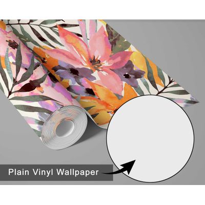 Papel de Parede Autoadesivo Removível, Mural Tropical Aquarela Jardim de Lírios Multicolorido para Banheiro, Lavanderia e Closet - S4Sassy 63,5 cm (L) × 914,4 cm (C) / Multicolorido - Vinil Liso