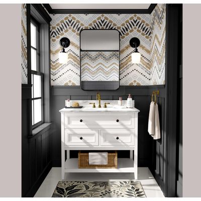 Revestimento Autoadesivo Removível em Vinil Zigzag Tribal — Mural Moderno Bege para Quarto, Banheiro, Lavanderia, Closet - S4Sassy 63,5 cm (L) × 914,4 cm (C) / Bege - Vinil Liso