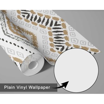 Revestimento Autoadesivo Removível em Vinil Zigzag Tribal — Mural Moderno Bege para Quarto, Banheiro, Lavanderia, Closet - S4Sassy 63,5 cm (L) × 914,4 cm (C) / Bege - Vinil Liso