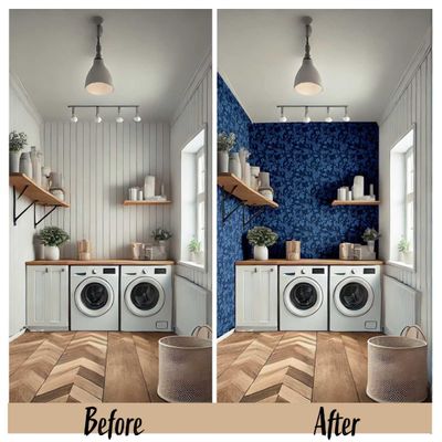 Papel de Parede Autoadesivo Estampa Botânica Azul, Mural, Papel Contact para Paredes, Destaque para Entrada e Escritório, Solução - S4sassy 63,5 cm (L) × 152,4 cm (C) / Azul - Vinil Texturizado