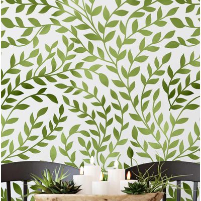 Adesivo de Parede Removível Impermeável Estampa Botânica Vermelho/Cinza, Papel Contact Vinílico Autoadesivo - Verde - S4sassy 63,5 cm (L) × 304,8 cm (C) / Verde - Vinil Texturizado