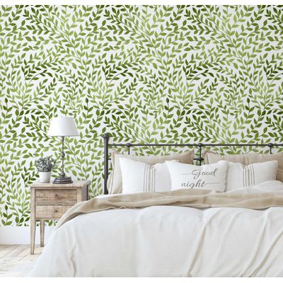 Adesivo de Parede Removível Impermeável Estampa Botânica Vermelho/Cinza, Papel Contact Vinílico Autoadesivo - Verde - S4sassy 63,5 cm (L) × 304,8 cm (C) / Verde - Vinil Texturizado