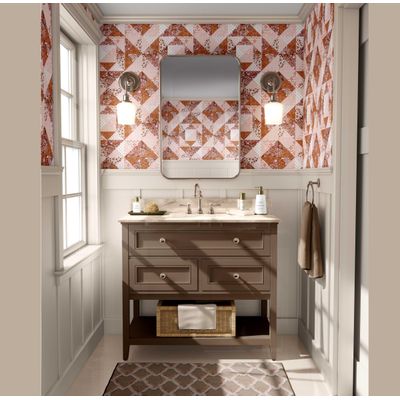 Papel Vinílico Autoadesivo Estampa Floral Geométrica, Mural Asiático, Renovação Rápida para Banheiro, Lavanderia e Closet, Marrom - S4Sassy 63,5 cm (L) × 914,4 cm (C) / Marrom - Vinil Liso