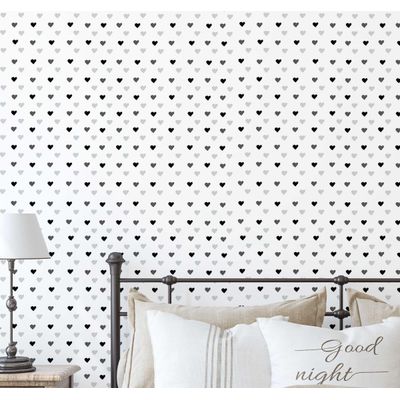 Papel de Parede Estampa de Corações para Paredes Brancas, Vinil Autoadesivo, Revestimento, Aplicação Fácil para Quarto e Sala - S4Sassy 63,5 cm (L) × 304,8 cm (C) / Branco - Vinil Liso