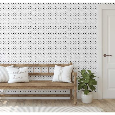Papel de Parede Estampa de Corações para Paredes Brancas, Vinil Autoadesivo, Revestimento, Aplicação Fácil para Quarto e Sala - S4Sassy 63,5 cm (L) × 304,8 cm (C) / Branco - Vinil Liso
