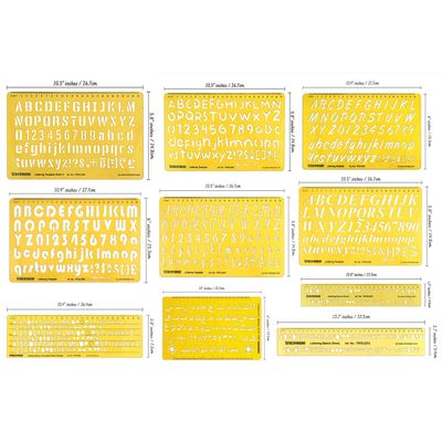 Estênceis de Caligrafia Reutilizáveis Cursivos: Letras e Números Maiúsculas e Minúsculas em Plástico para DIY, Pacote com 10 - Traceease Amarelo