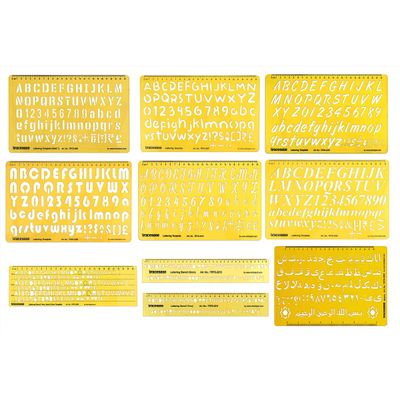 Estênceis de Caligrafia Reutilizáveis Cursivos: Letras e Números Maiúsculas e Minúsculas em Plástico para DIY, Pacote com 10 - Traceease Amarelo