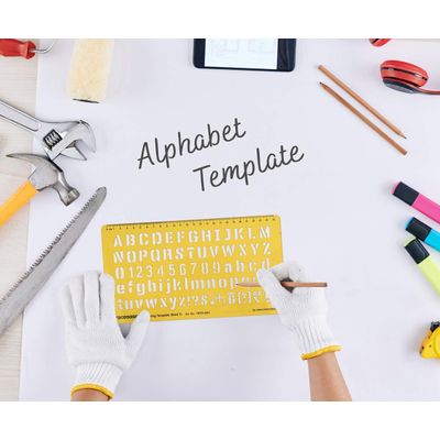 Estênceis de Caligrafia Reutilizáveis Cursivos: Letras e Números Maiúsculas e Minúsculas em Plástico para DIY, Pacote com 10 - Traceease Amarelo