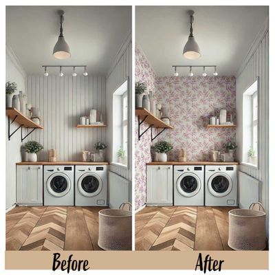 Papel de Parede Autoadesivo com Estampa de Samambaia Botânica Rosa, Vinil Removível DIY para Parede de Entrada, Decoração - S4sassy 63,5 cm (L) × 304,8 cm (C) / Rosa - Vinil Liso
