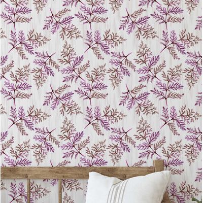 Papel de Parede Autoadesivo com Estampa de Samambaia Botânica Rosa, Vinil Removível DIY para Parede de Entrada, Decoração - S4sassy 63,5 cm (L) × 304,8 cm (C) / Rosa - Vinil Liso