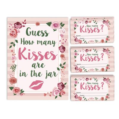50 Cartões Florais para Jogo, Chá de Noiva, Despedida de Solteira, Quadrados em Branco para Preencher Ideias de Lembrança - Inkdotpot 8,89 Cm × 5,08 Cm / Branco - Quantos Beijos?