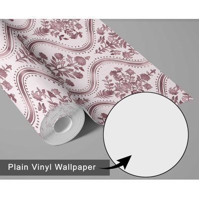 Papel de Parede Floral Royal Estilo Asiático, Vinílico Autoadesivo, Fácil de Aplicar (DIY) para Quarto e Sala, Rosa - S4Sassy 63,5 cm (L) × 609,6 cm (C) / Rosa - Vinil Liso