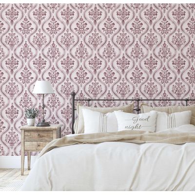 Papel de Parede Floral Royal Estilo Asiático, Vinílico Autoadesivo, Fácil de Aplicar (DIY) para Quarto e Sala, Rosa - S4Sassy 63,5 cm (L) × 609,6 cm (C) / Rosa - Vinil Liso