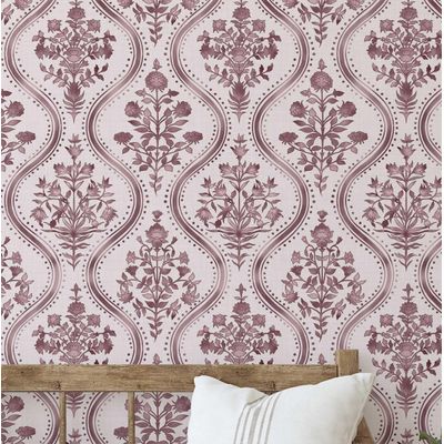 Papel de Parede Floral Royal Estilo Asiático, Vinílico Autoadesivo, Fácil de Aplicar (DIY) para Quarto e Sala, Rosa - S4Sassy 63,5 cm (L) × 609,6 cm (C) / Rosa - Vinil Liso