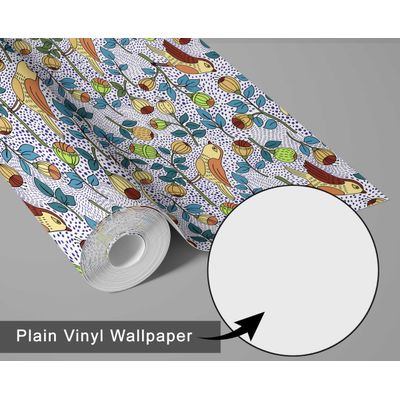 Papel de Parede Autoadesivo, Pássaros e Frutas, Amarelo, Vinil Removível DIY, para Parede de Destaque na Entrada, Decoração Fácil - S4Sassy 63,5 cm (L) × 304,8 cm (C) / Amarelo - Vinil Liso