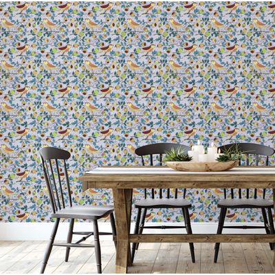 Papel de Parede Autoadesivo, Pássaros e Frutas, Amarelo, Vinil Removível DIY, para Parede de Destaque na Entrada, Decoração Fácil - S4Sassy 63,5 cm (L) × 304,8 cm (C) / Amarelo - Vinil Liso