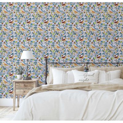 Papel de Parede Autoadesivo, Pássaros e Frutas, Amarelo, Vinil Removível DIY, para Parede de Destaque na Entrada, Decoração Fácil - S4Sassy 63,5 cm (L) × 304,8 cm (C) / Amarelo - Vinil Liso