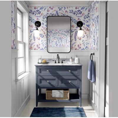 Papel de Parede Vinílico Autoadesivo Botânico Azul com Folhas Aquareladas, Decoração DIY Fácil para Quarto e Sala - S4Sassy 63,5 cm (L) × 304,8 cm (C) / Azul - Vinil Liso